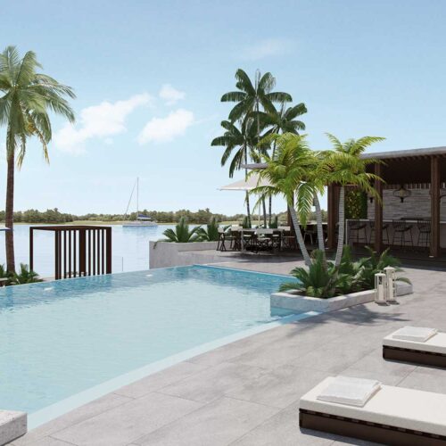 Heated Infinity Edge Pool with a Cascading Waterfall
